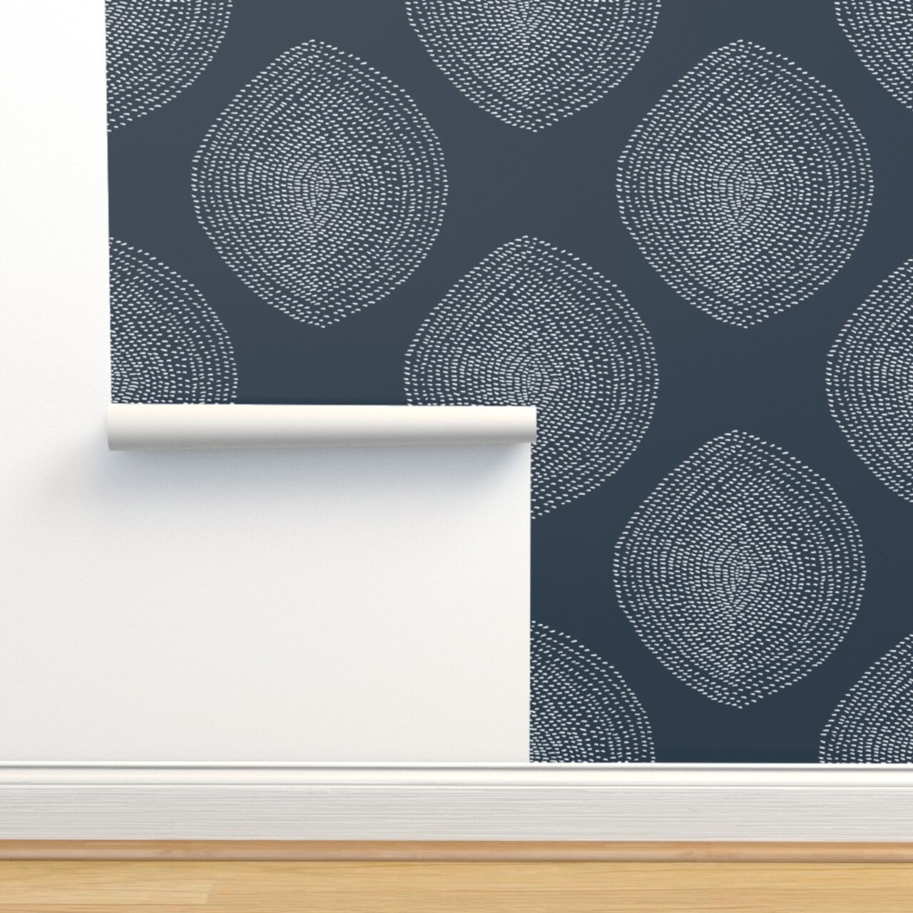 Boho White Navy Dots Abstract Bohemian Custom Pre-pasted Wallpaper by Spoonflower Pre-Pasted Wallpaper 2FT Wide
